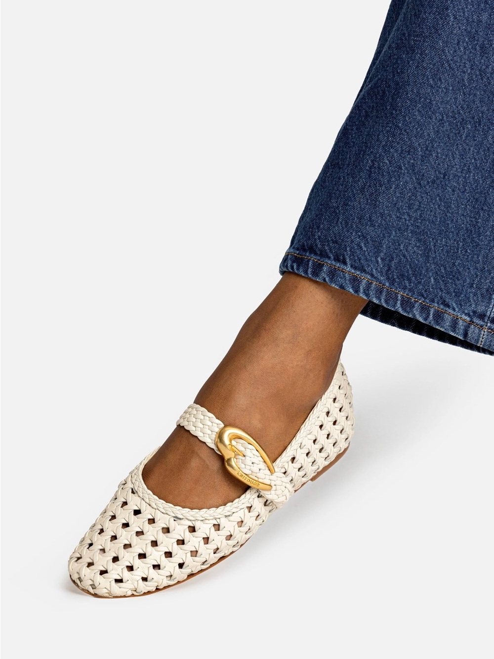 Larroude Verona New Macrame Leather Ballet Flats Ivory 6.5 New